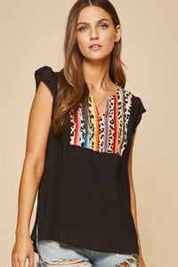 Andree By Unit - Leopard And Serape Embroidered Top