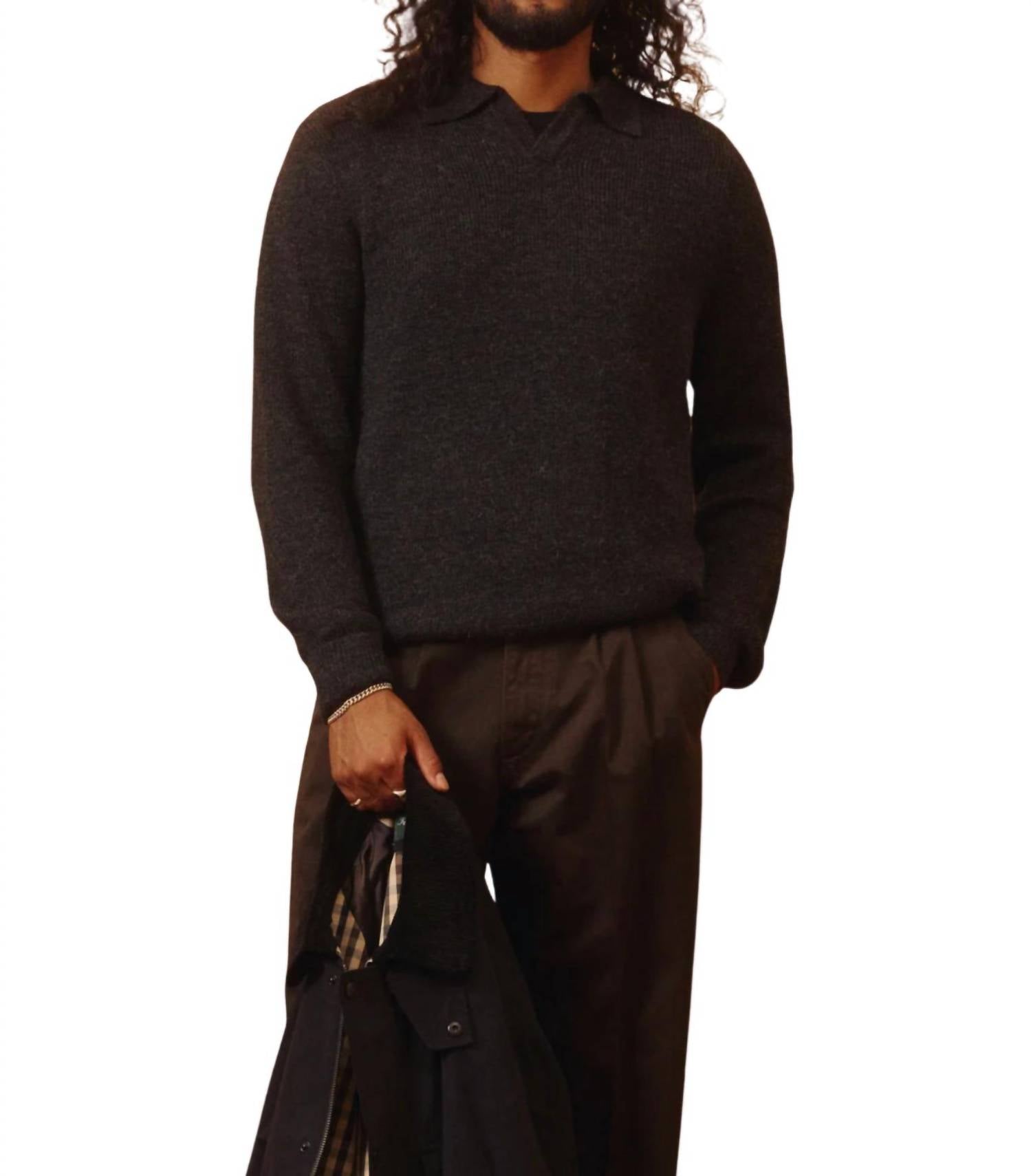 Knickerbocker Shaker Alpaca Sweater in grey - men's sweater