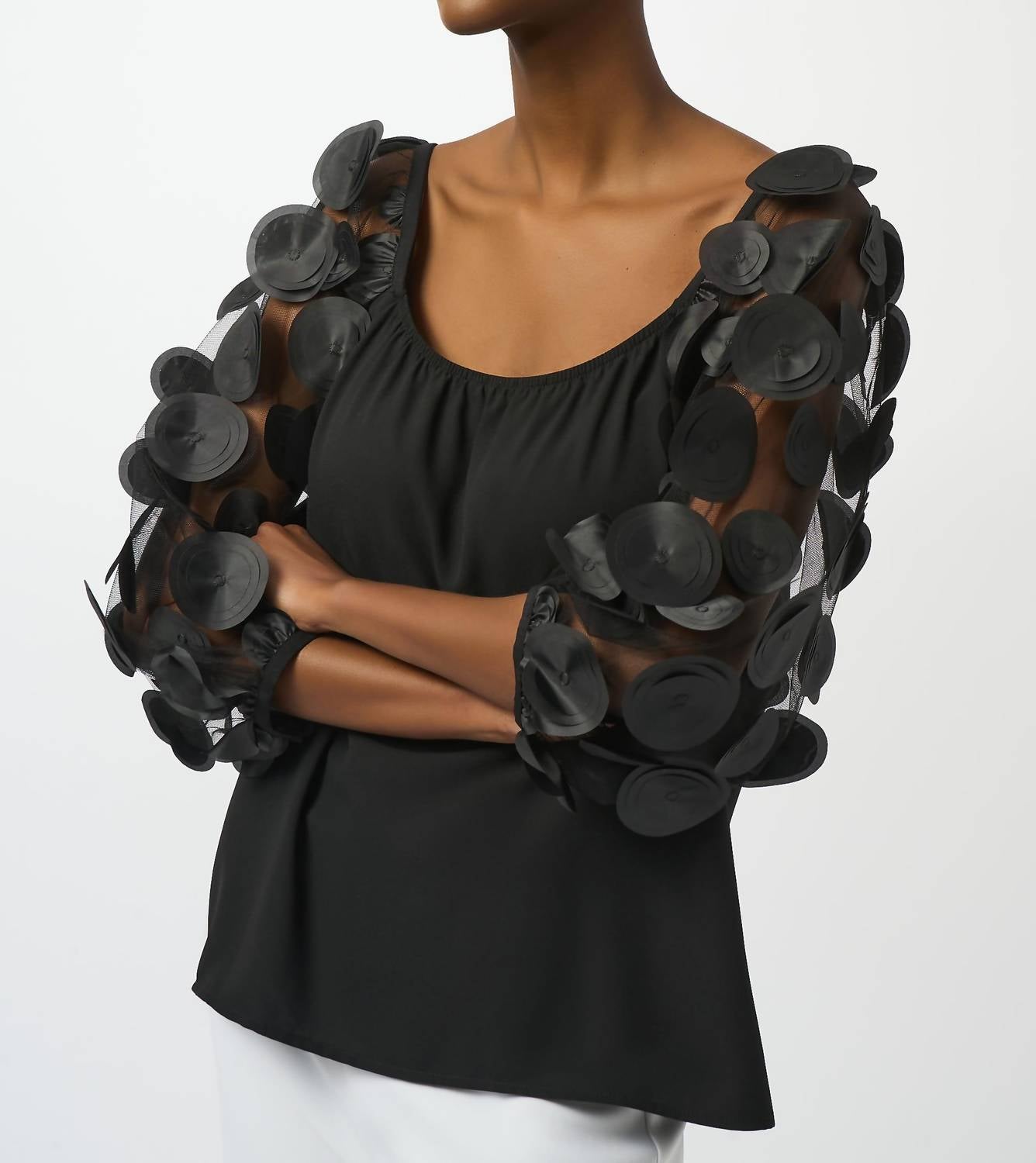 Joseph Ribkoff Silky Knit Dot Sleeves Top in black - women's long sleeve top