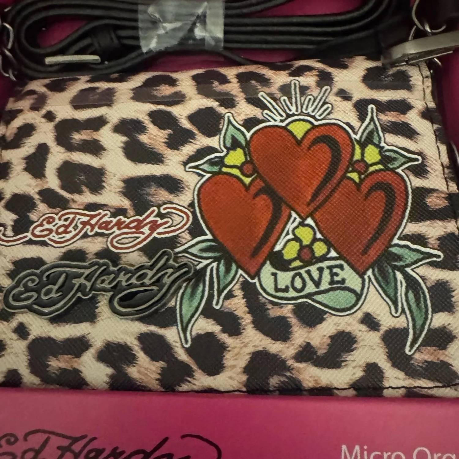 Ed Hardy - Women's Leopard Print Crossbody Bag With Heart Accents