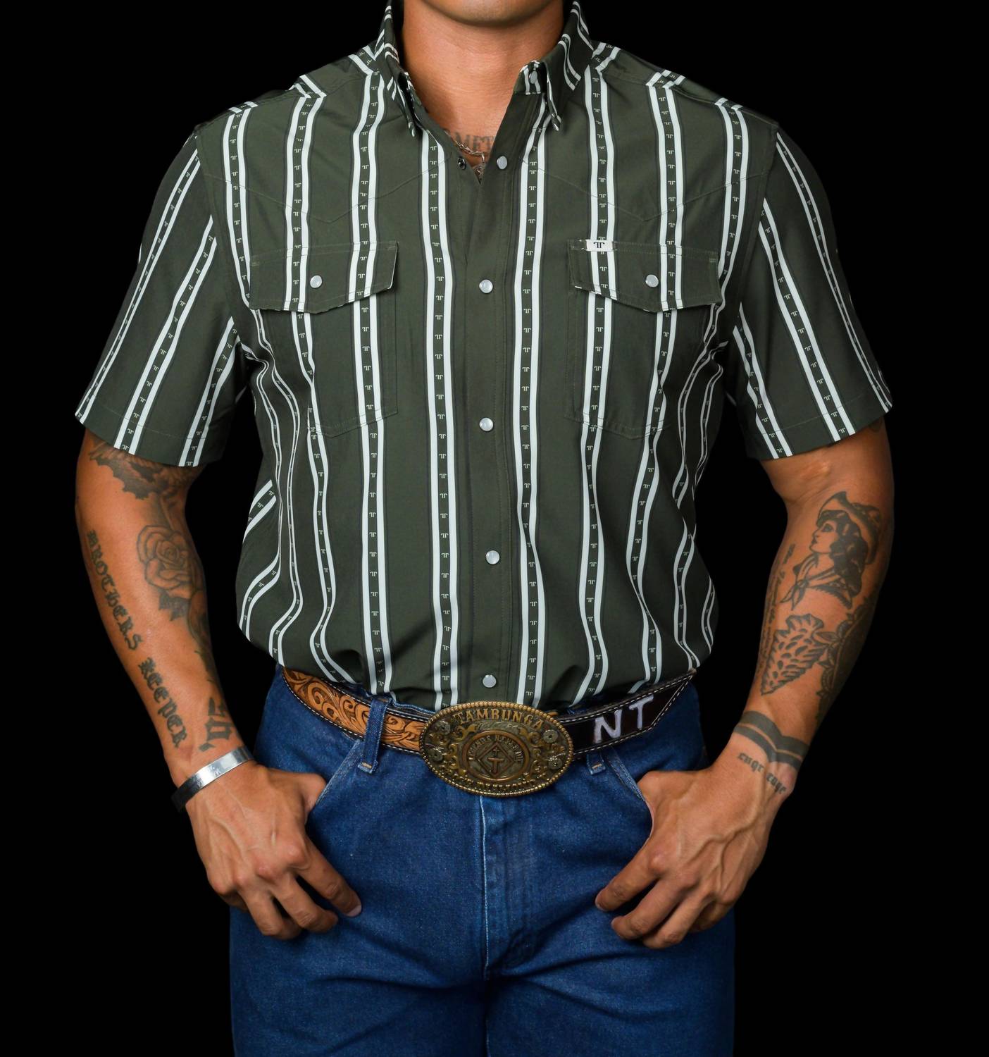Ferrell Tucker Short Sleeve Snap Top in green - men's t-shirt