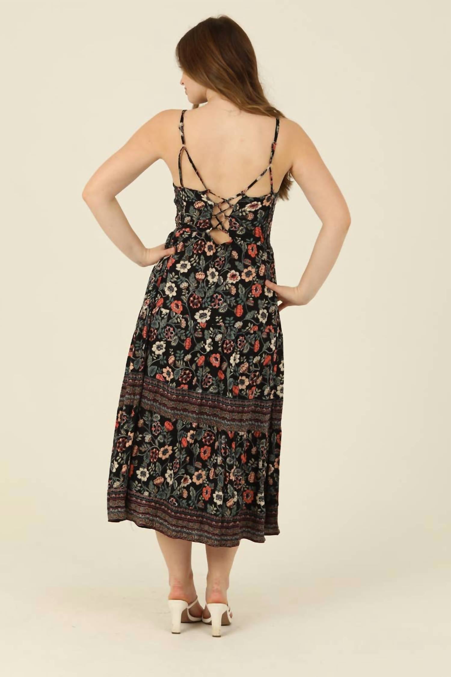 Angie - Mia Floral Open Back Maxi Dress