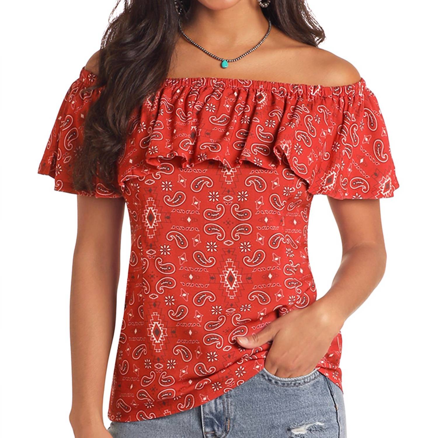 Rock & Roll Denim - OTS Flounce Top
