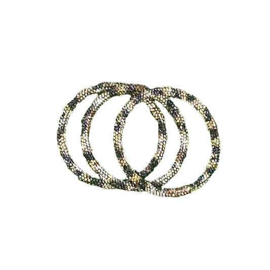 Bosuk - Three Leopard Rhinestone Pave Bangle Bracelets