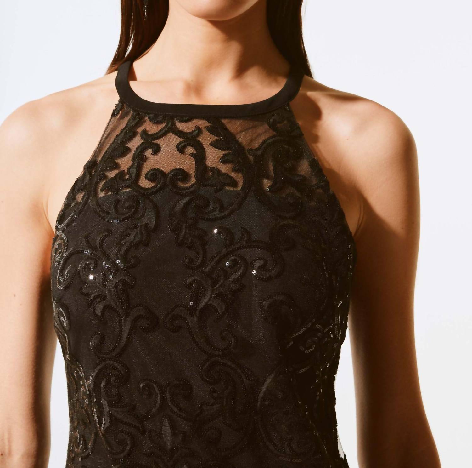 Joseph Ribkoff - Sequined Lace Halter Evening Dress