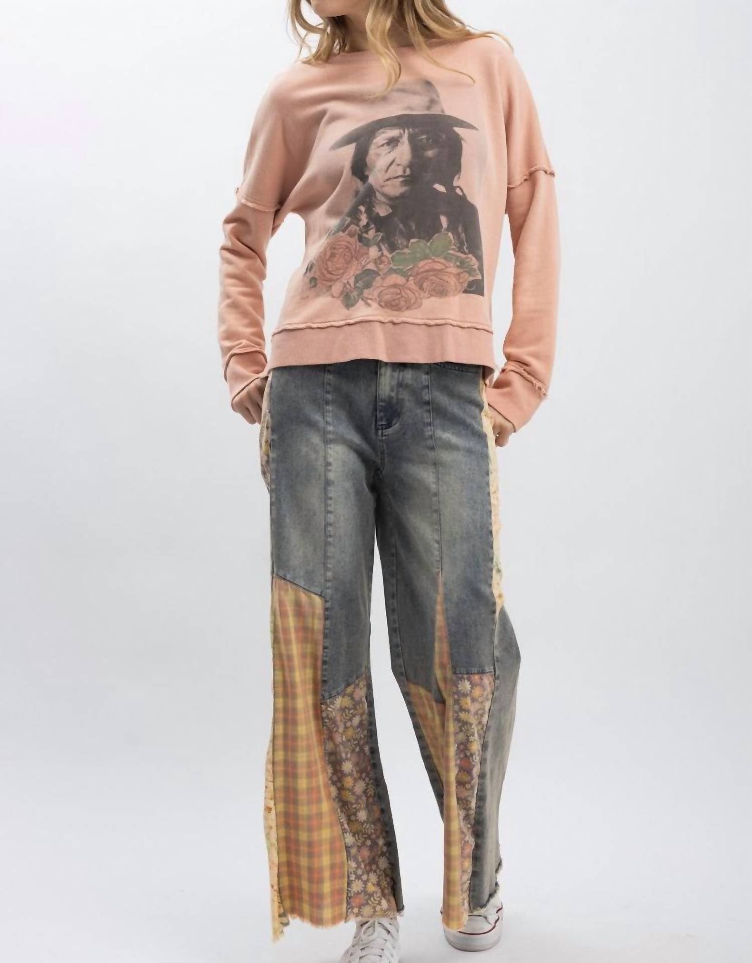 Blue Velvet - Women's Sitting Bull Print Long Sleeve Pullover