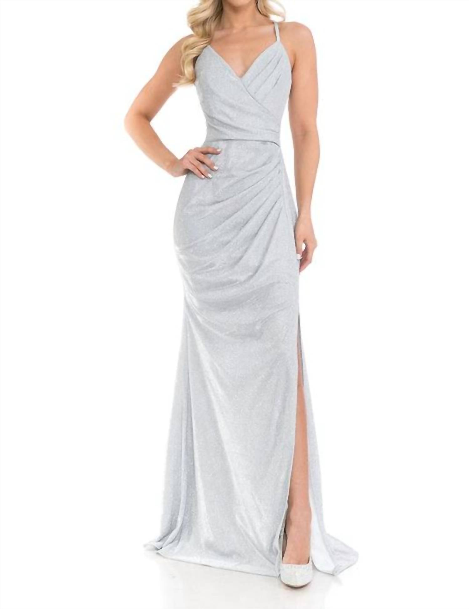 Lenovia Usa - Metallic Strapped Wrap Style Prom Dress