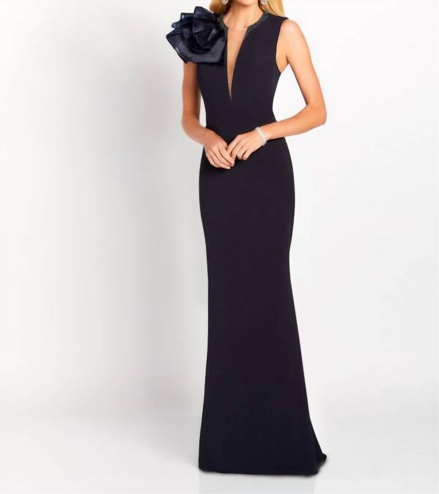 Cameron Blake - Plunging Neck Evening Dress