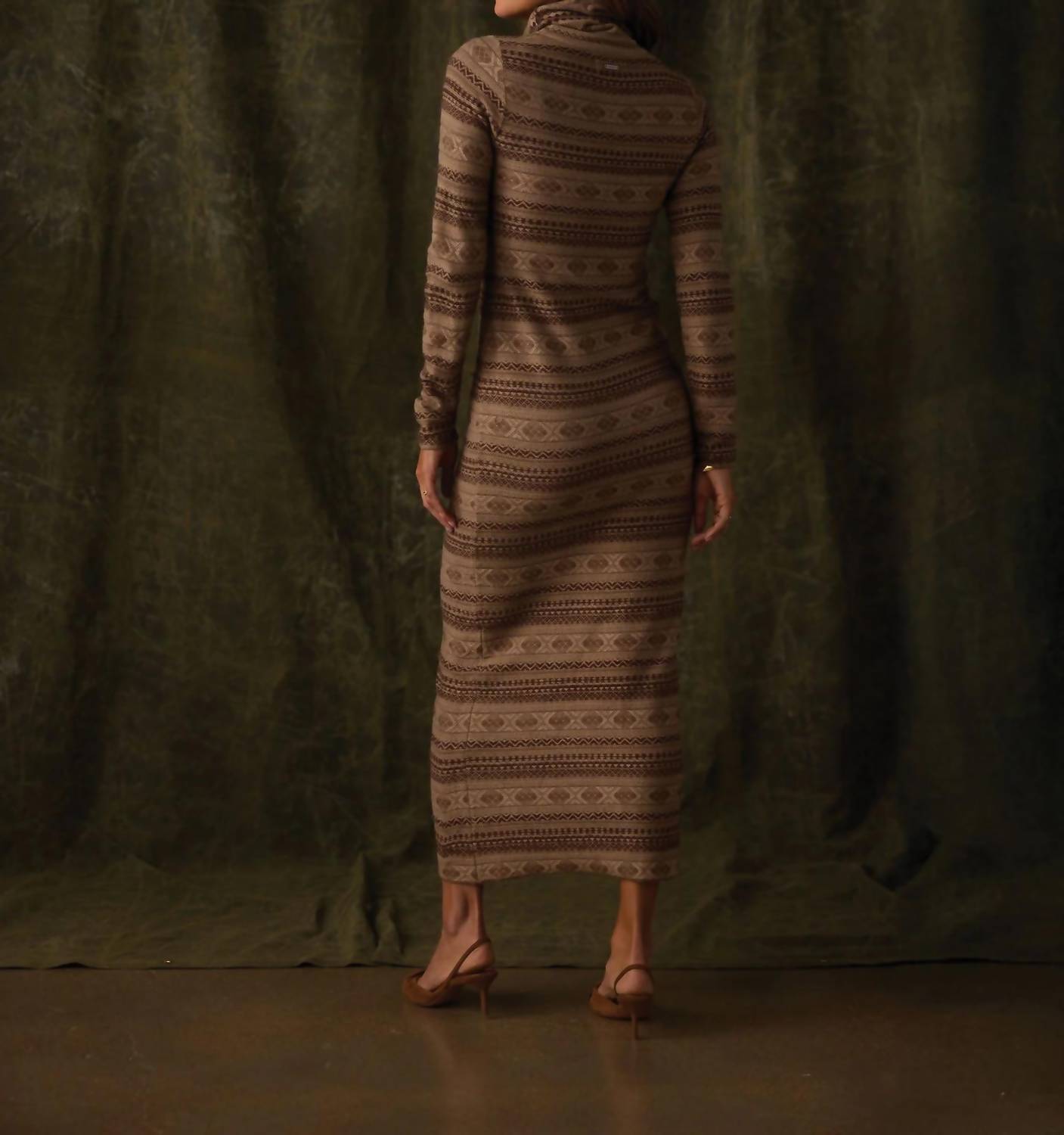 The Normal Brand Reverse Fair Isle Maxi Dress in beige - women's dress - detail view