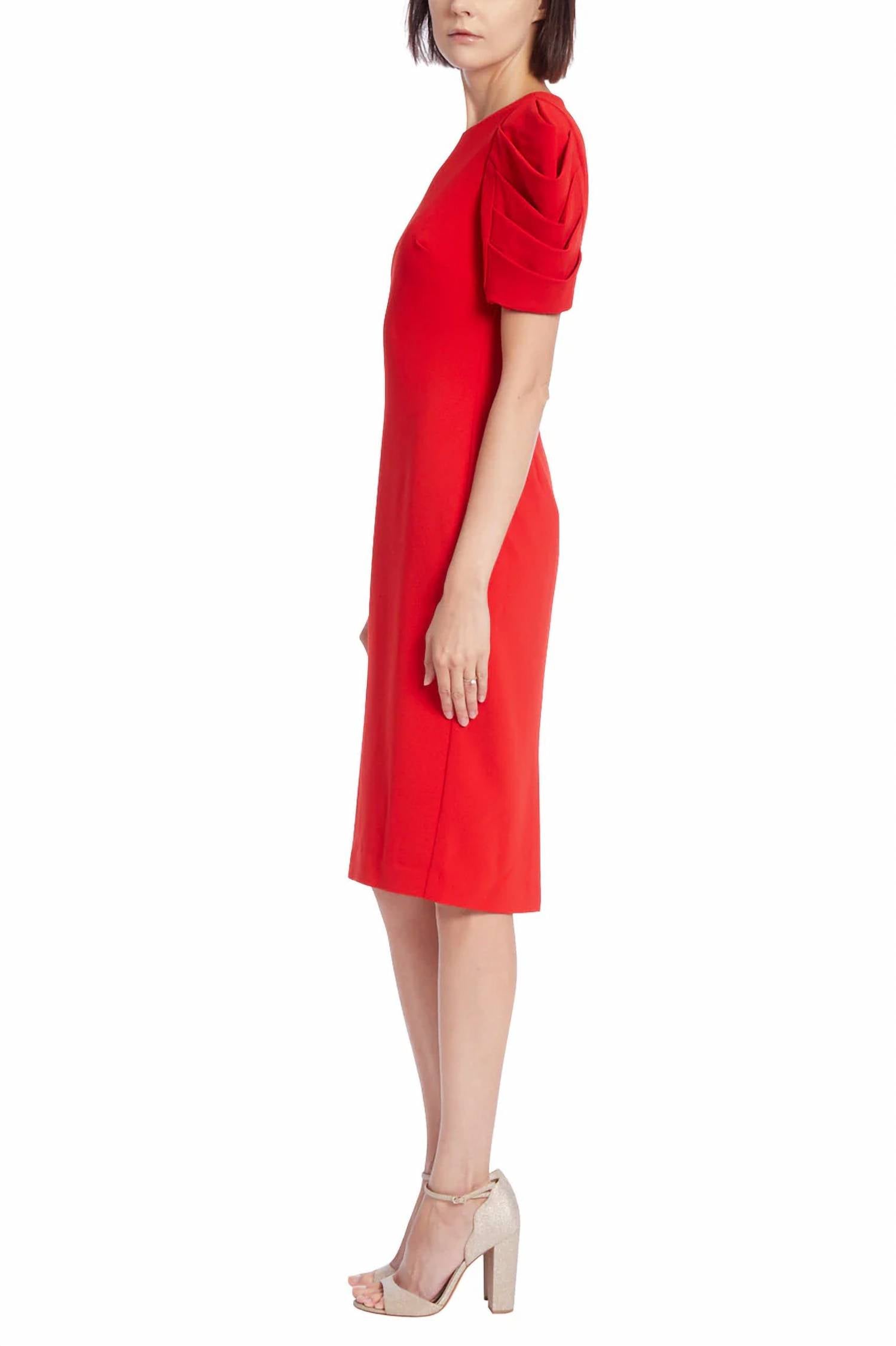 Badgley Mischka - Pleated Drape Sleeve Sheath Dress