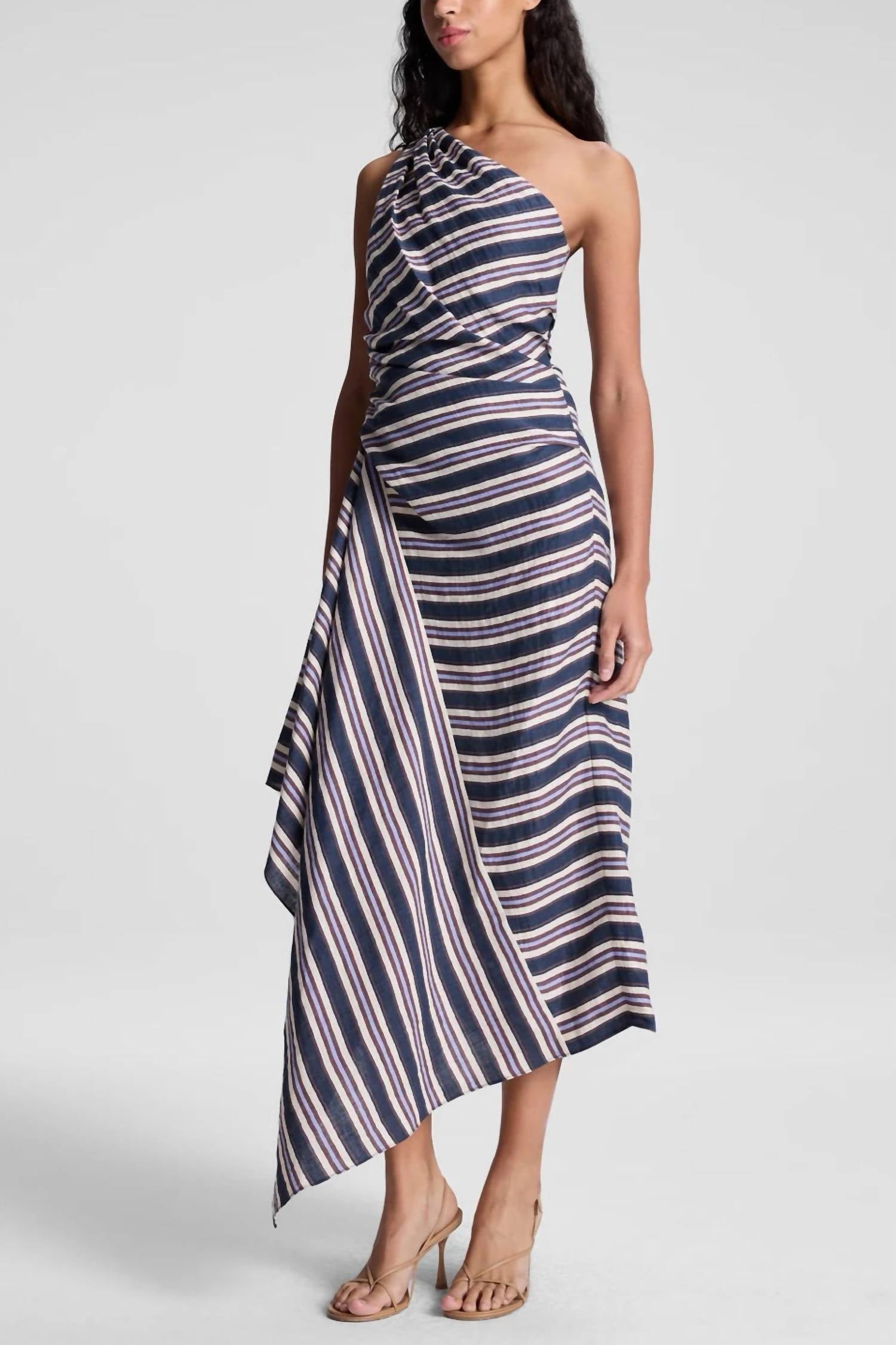 A.L.C. - Lyn One-shoulder Striped Linen Midi Dress