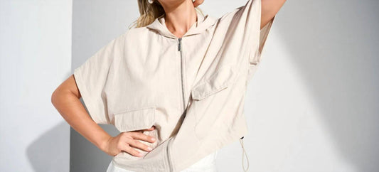 Joseph Ribkoff - Nylon Hooded Short Sleeve Boxy Jacket