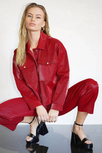 LNA Textured Check Vegan Leather Zip Pant - women's jeans - alternate view