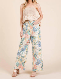 Geegee - Women's Floral Eyelet Lace Straight Leg Pants