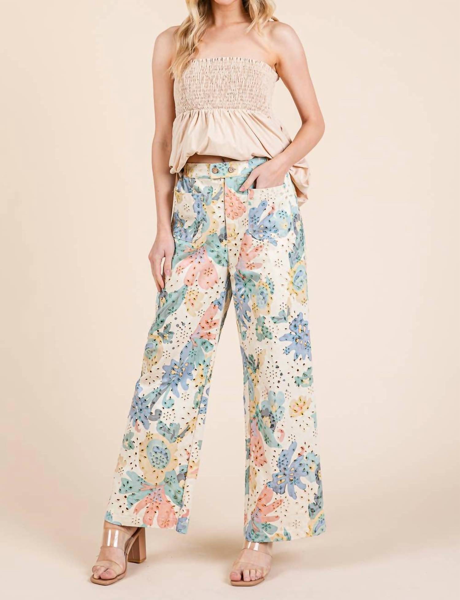 Geegee - Women's Floral Eyelet Lace Straight Leg Pants