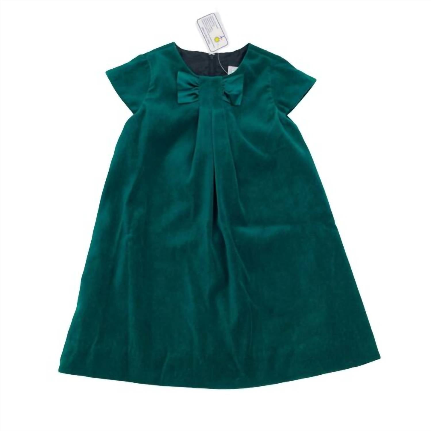 Florence Eiseman Girls' Velvet Pleat And Satin Bow Dress in green - kids' dress