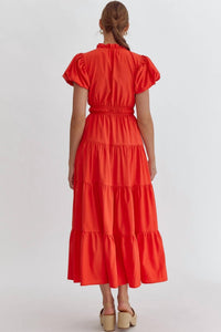 entro Bubble Sleeve V-neck Tiered Dress - women's dress - detail view