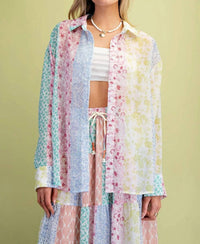 Easel - Patchwork Chiffon Button Down Shirt
