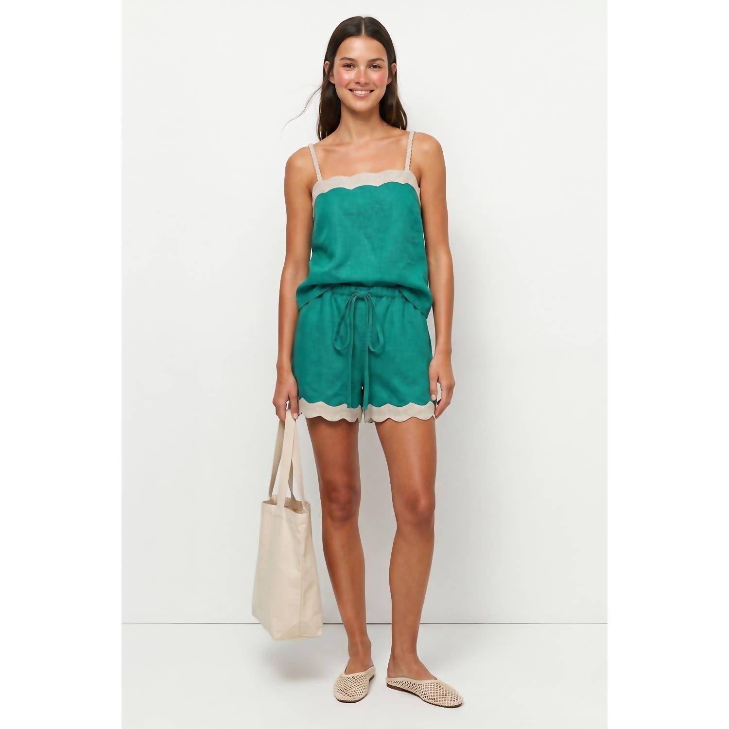 Naked Zebra - Scallop Trim Linen Shorts