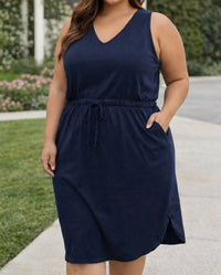 Zenana - Cotton Sleeveless Drawstring Waist Dress - Plus