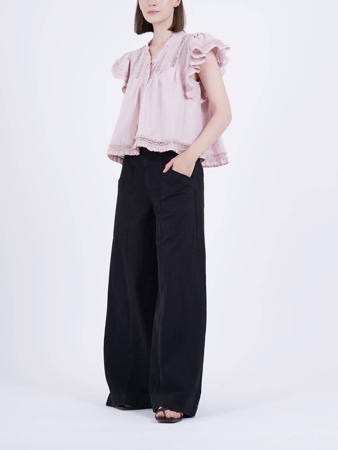 SEA Lilith Flutter Sleeve Top in blossom - women's blouse - detail view
