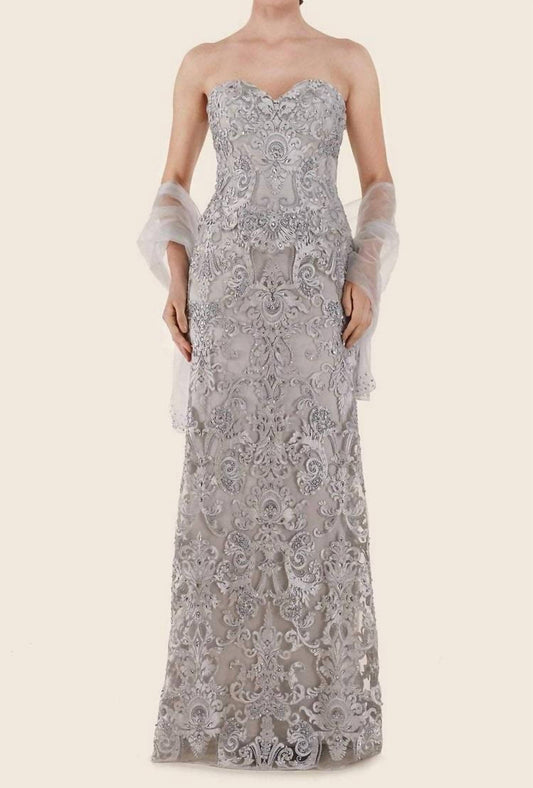 Rina Di Montella - Lace Embroidered Evening Gown With Shawl