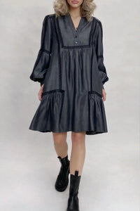 Gold Hawk Denim Tencel Lace Trim Dress in dark grey - women's dress - detail view