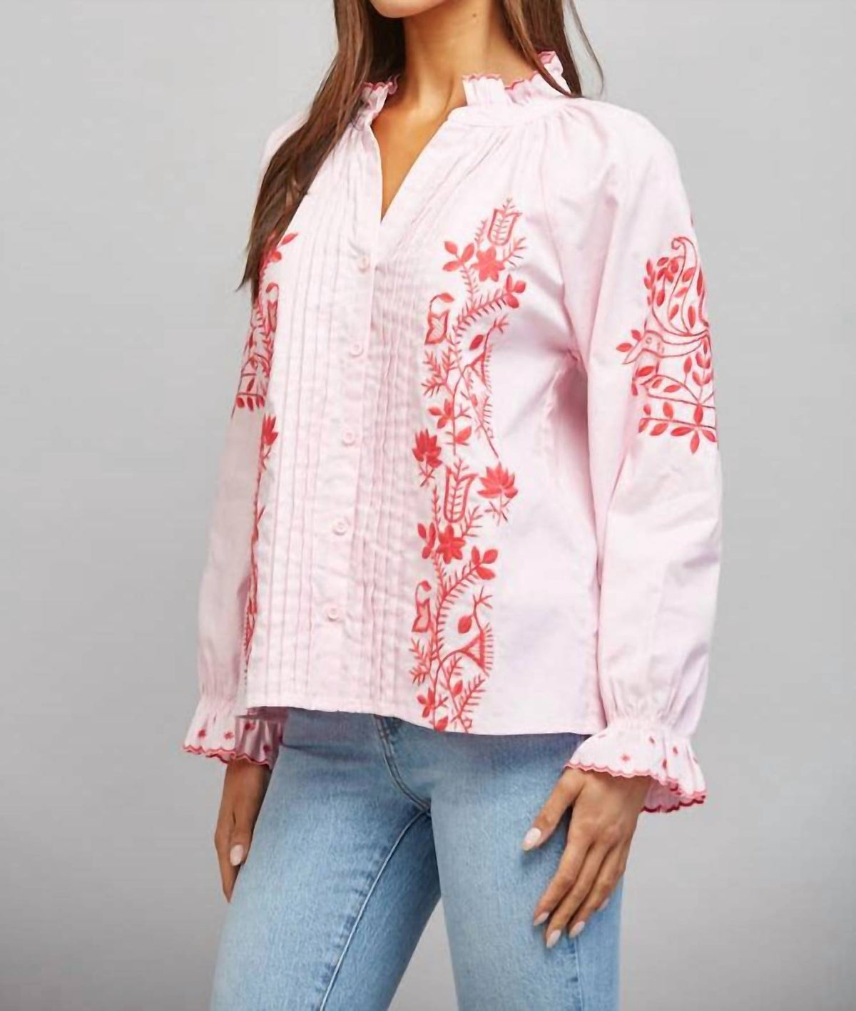 Miou Muse - Take Me There Embroidered And Pintuck Detail Top