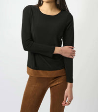Joseph Ribkoff - Silky Knit & Suede Colour Block Straight Top