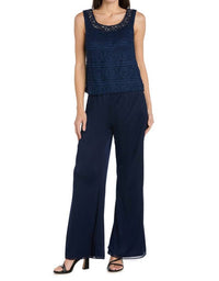 R&M Richards - Glitter Embroidered Pant Suit With Pearl Neckline