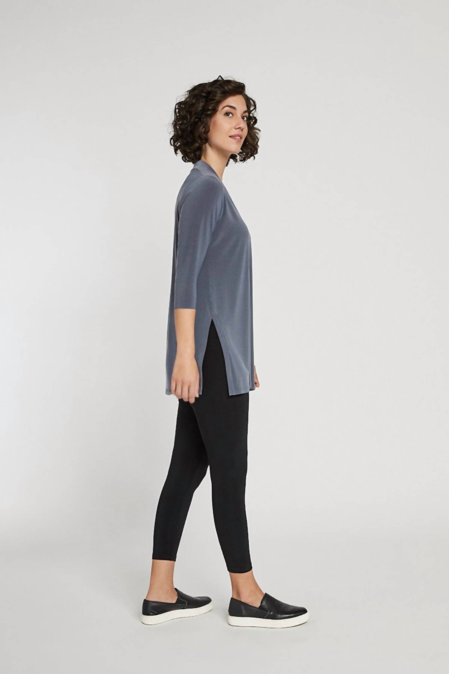 Sympli Women's Long Sleeve Deep V Tunic in platinum - women's long sleeve top - alternate view