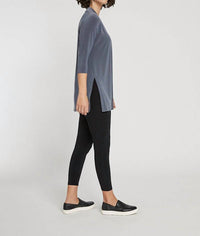 Sympli Women's Long Sleeve Deep V Tunic in platinum - women's long sleeve top - detail view