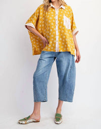 Surelymine - Sunny Vintage Relaxed Boho Button Down Blouse Top