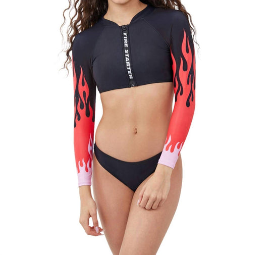 Gottex - Girls Long Sleeve Cropped Zip Up Rash Guard Top with Matching Bikini Bottom