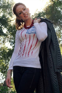 Original Cowgirl Clothing Freedom Flag Thermal Tee in white - women's long sleeve top - alternate view
