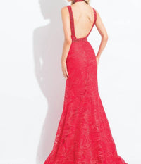 Rachel Allan - Floral Embroidered Mermaid Gown With Rhinestones