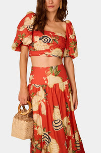 dress to Lya Puff Sleeves Top in sea shore print - women's blouse