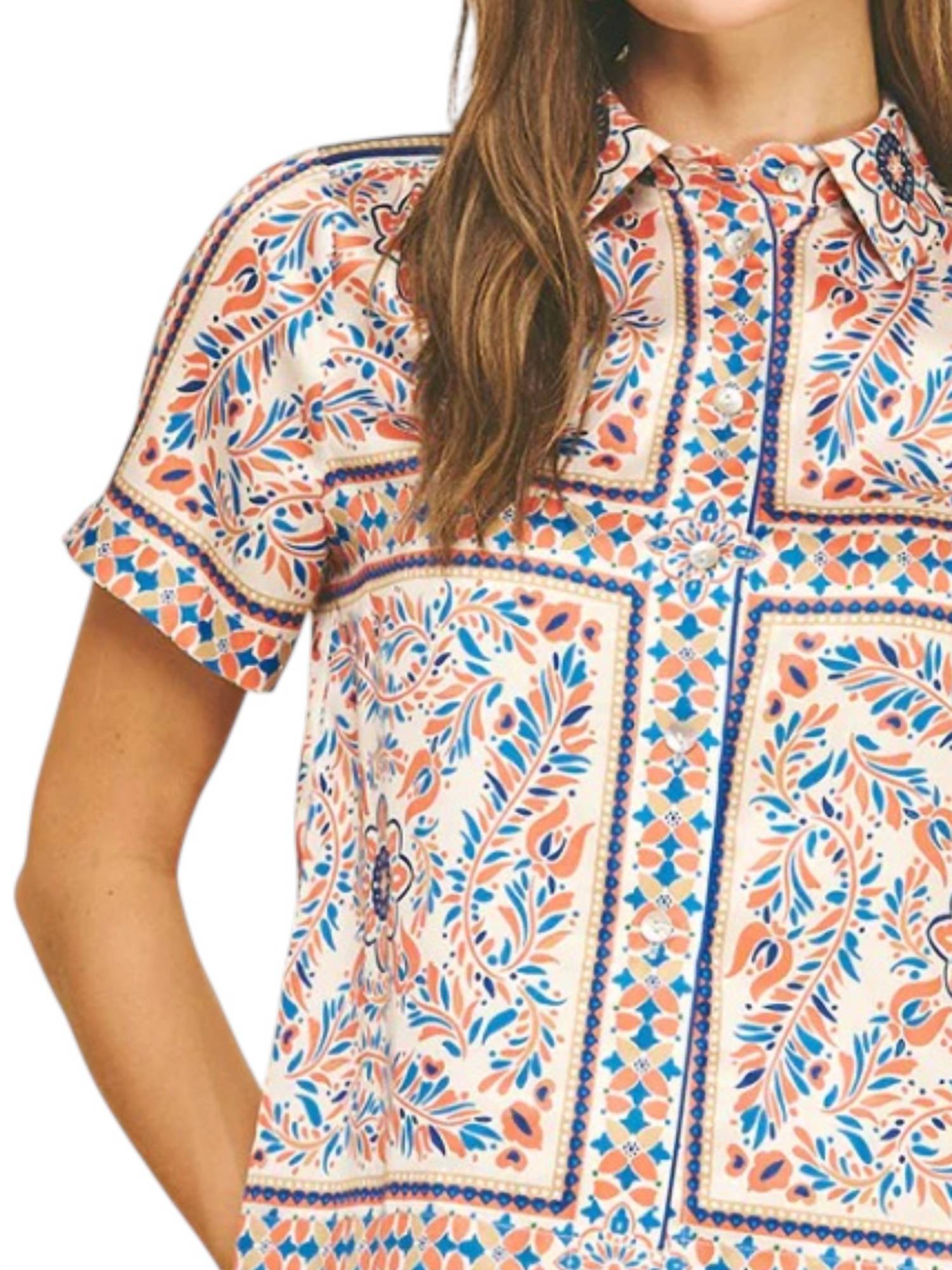 PINCH Palmira Button Down Top in multi - women's blouse - detail view