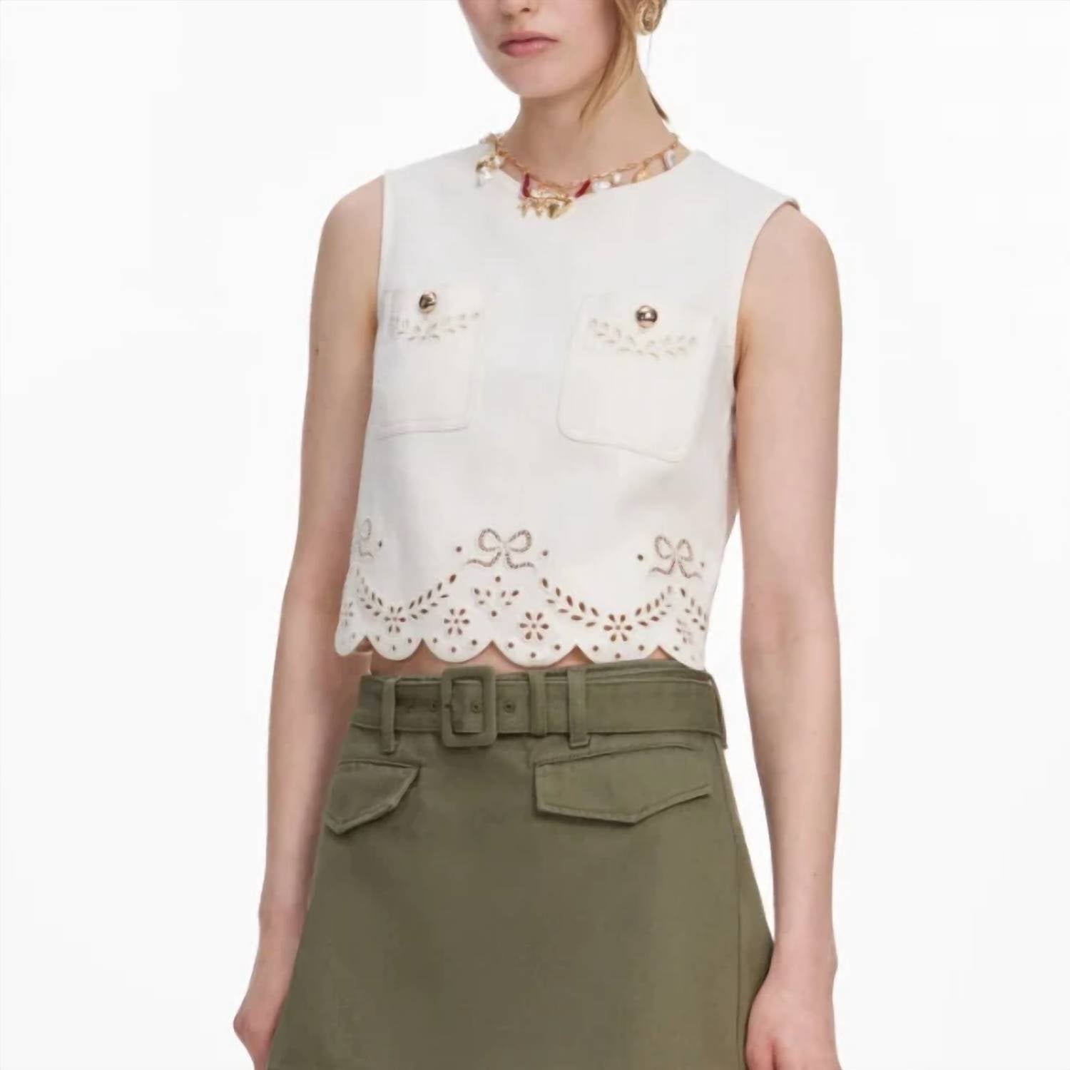 Self-Portrait - Broderie Denim Top