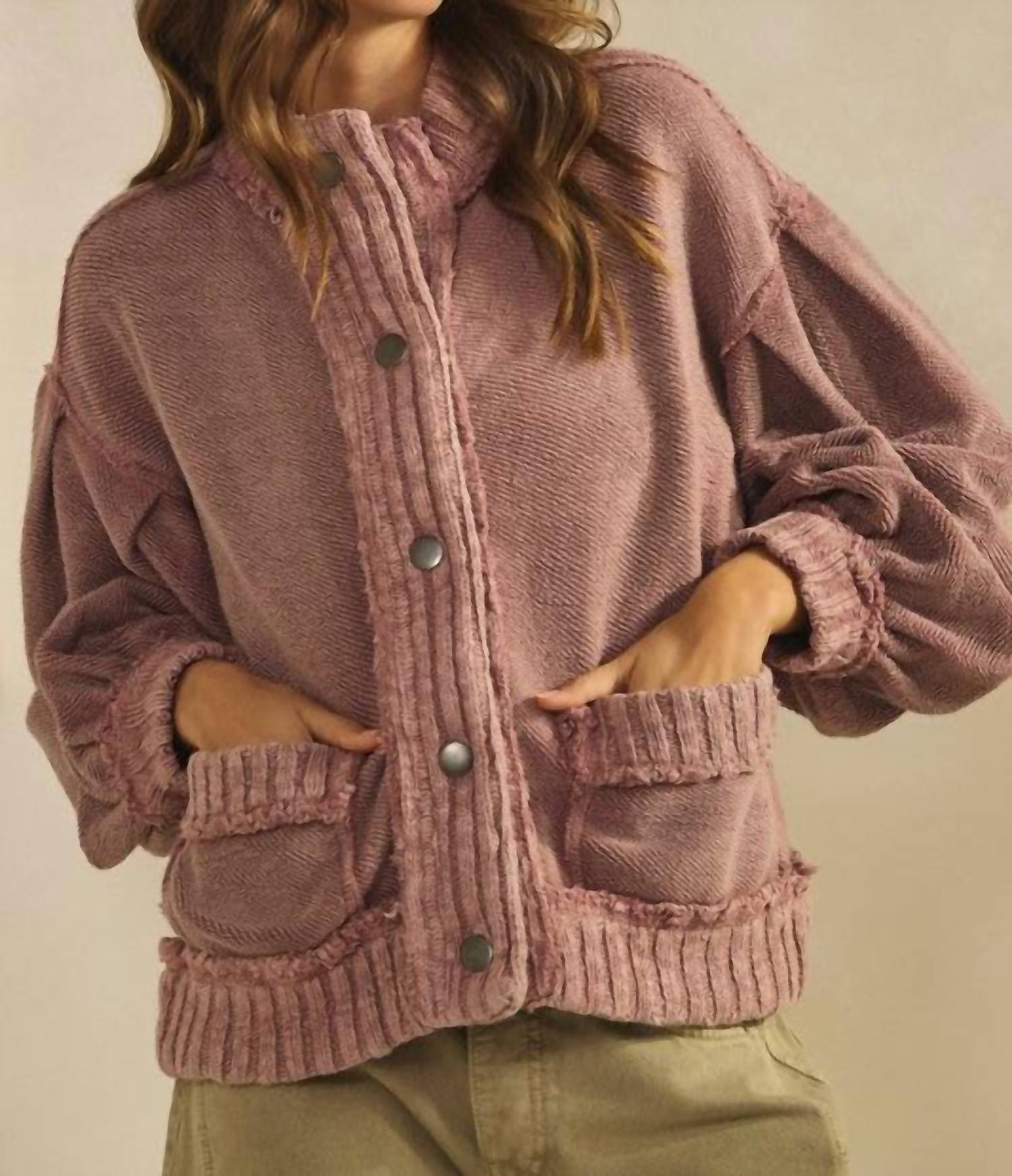 Lovlov - Washed Trim Cardigan Jacket