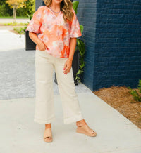 Jade - Autumn Floral Puff Sleeve Top