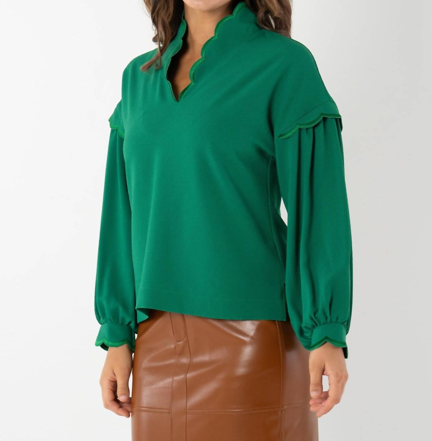 Emily Mccarthy - Orchid Scalloped Blouson Sleeves Top
