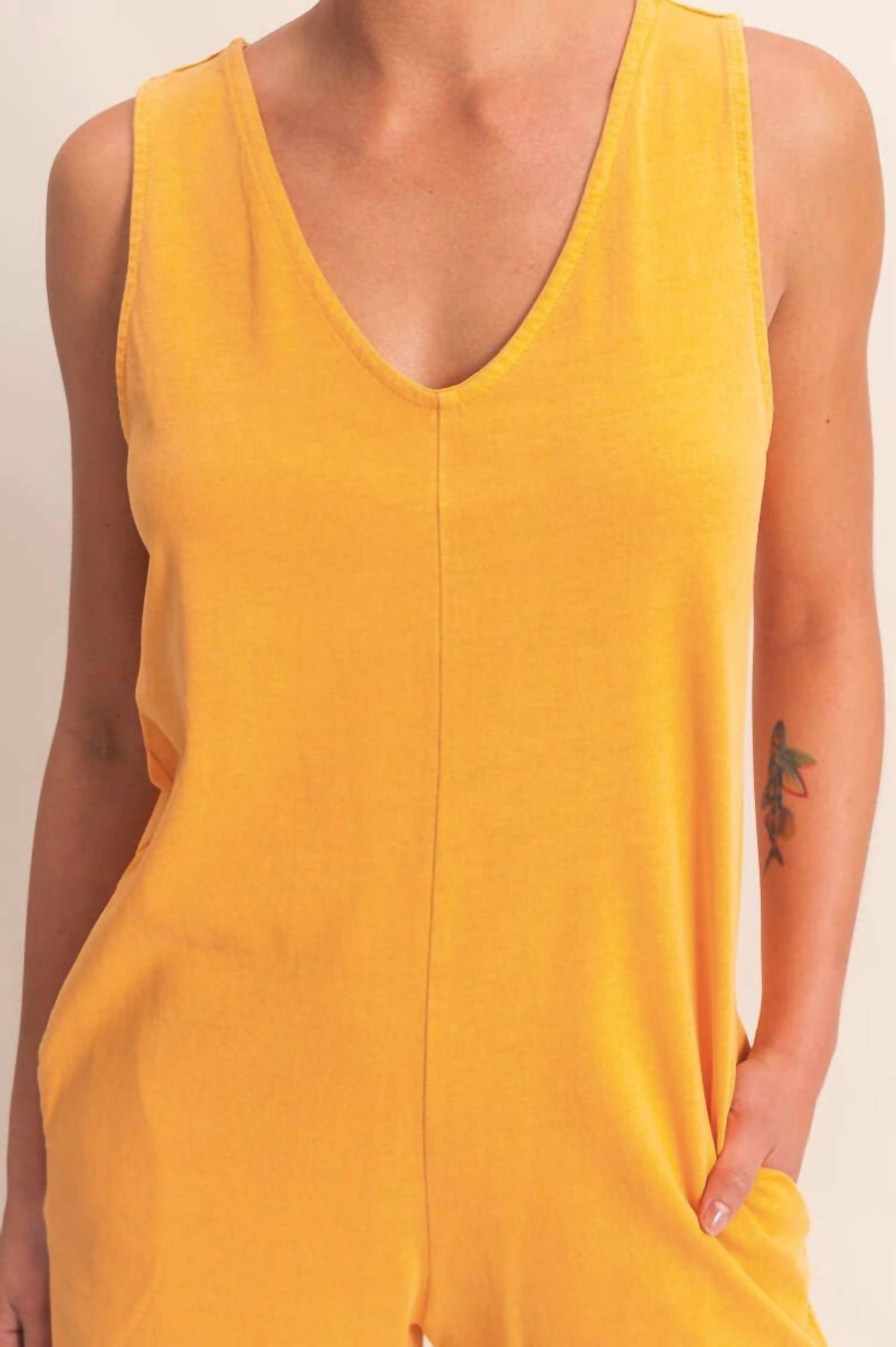 HYFVE Golden Girl V-Neck Sleeveless Romper in yellow - women's pants - view 4