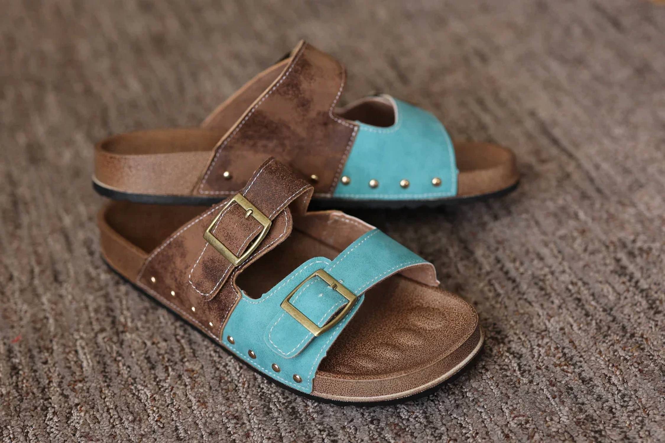 Little Daisy Closet - Women's Western Suede Rivet Slip-on Sandals