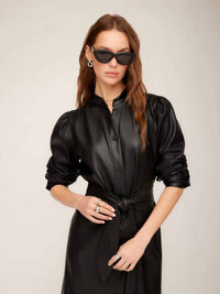 Fifteen Twenty - Faux Leather Shirtdress With Tie Waist