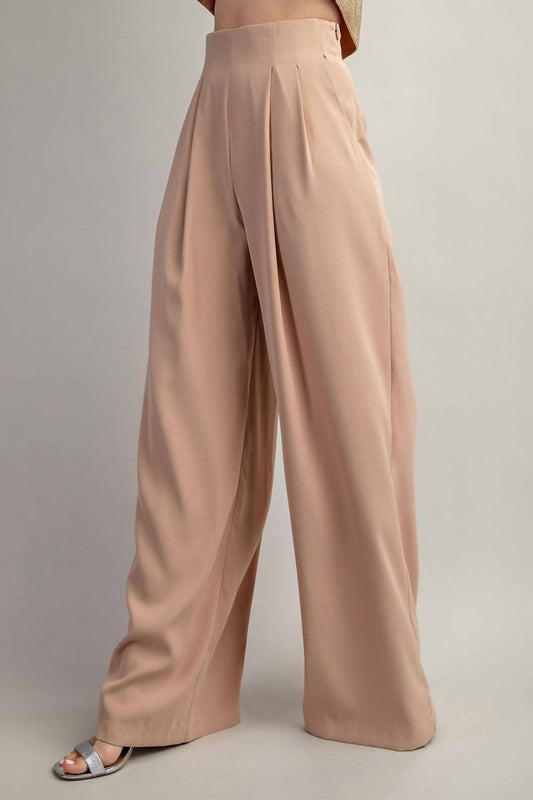 Glam - Women's Pleated High Waisted Wide Leg Pants