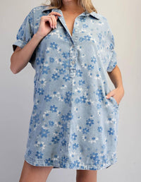 Ee:Some - Denim Floral Mini Dress