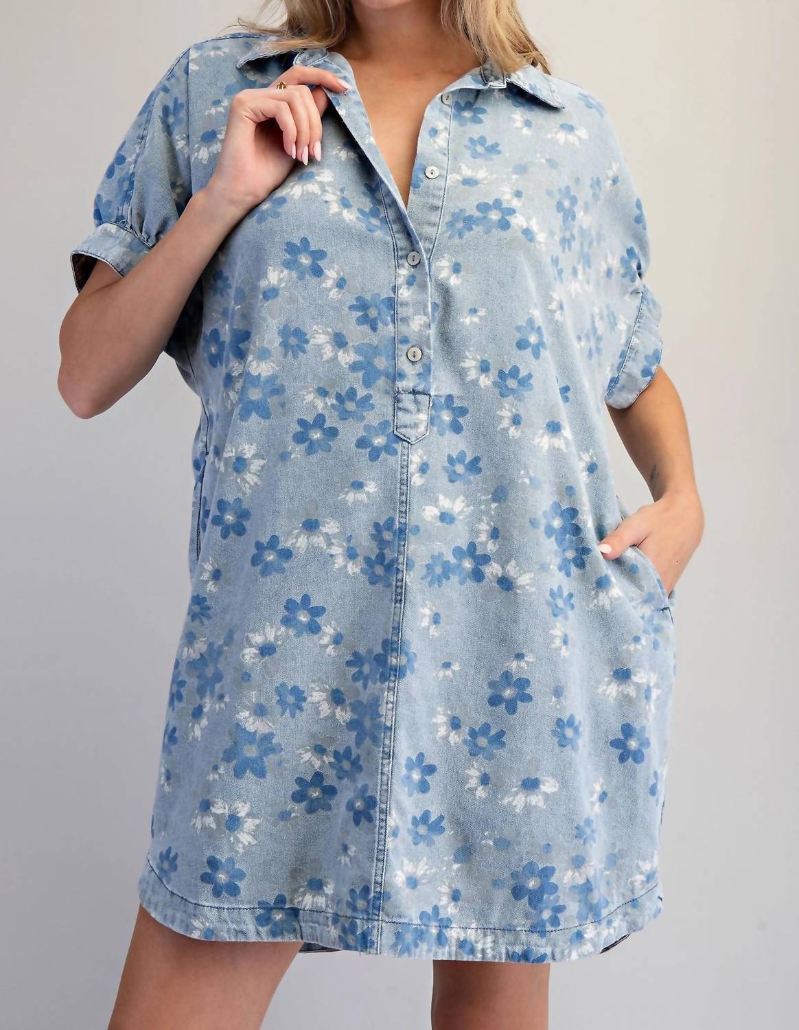 Ee:Some - Denim Floral Mini Dress