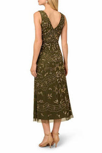 Adrianna Papell - V-neckline A-line Midi Dress