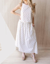 In February Cherry Picked Top And Skirt Set in white red - women's tank top